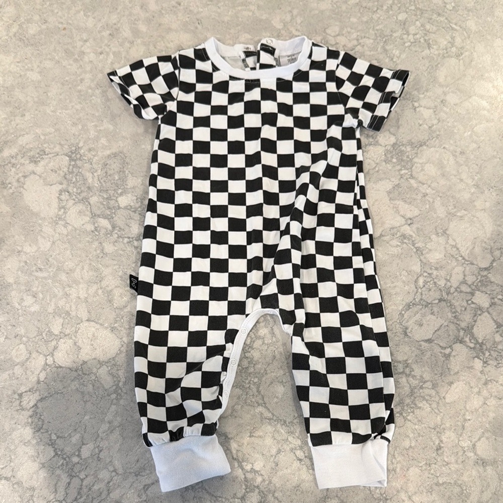 Olive and Scout Checkered Black and White Kids One Piece